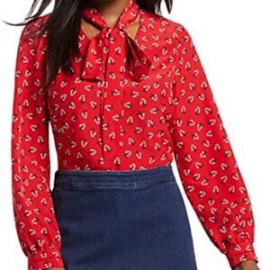 Draper James Floral Tie Neck Blouse Red Medium Floral Ditsy Long Sleeve Career